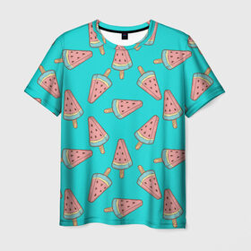 Мужская футболка 3D с принтом Ice cream Watermelon в Белгороде, 100% полиэфир | прямой крой, круглый вырез горловины, длина до линии бедер | food | ice cream | pattern | sweet | vegetarian | watermelon | арбуз | вегетарианство | еда | мороженое | паттерн | правильное питание | сладкое