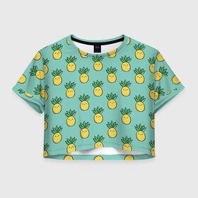 Женская футболка Cropp-top с принтом Ананас в Белгороде, 100% полиэстер | круглая горловина, длина футболки до линии талии, рукава с отворотами | food | pattern | vegetarian | ананас | вегетарианство | еда | паттерн | правильное питание