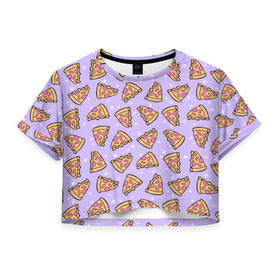 Женская футболка 3D укороченная с принтом Пицца Мун в Белгороде, 100% полиэстер | круглая горловина, длина футболки до линии талии, рукава с отворотами | Тематика изображения на принте: food | pattern | pizza | sailor moon | еда | паттерн | пицца | сейлор мун