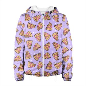 Женская куртка 3D с принтом Пицца Мун в Белгороде, ткань верха — 100% полиэстер, подклад — флис | прямой крой, подол и капюшон оформлены резинкой с фиксаторами, два кармана без застежек по бокам, один большой потайной карман на груди. Карман на груди застегивается на липучку | food | pattern | pizza | sailor moon | еда | паттерн | пицца | сейлор мун