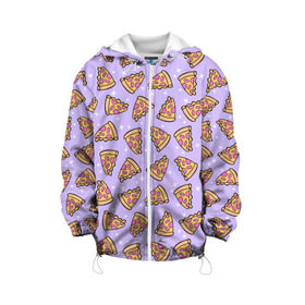 Детская куртка 3D с принтом Пицца Мун в Белгороде, 100% полиэстер | застежка — молния, подол и капюшон оформлены резинкой с фиксаторами, по бокам — два кармана без застежек, один потайной карман на груди, плотность верхнего слоя — 90 г/м2; плотность флисового подклада — 260 г/м2 | Тематика изображения на принте: food | pattern | pizza | sailor moon | еда | паттерн | пицца | сейлор мун
