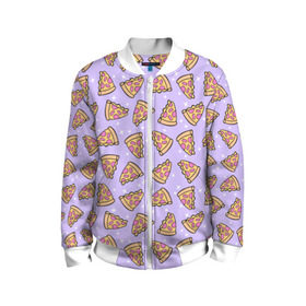 Детский бомбер 3D с принтом Пицца Мун в Белгороде, 100% полиэстер | застегивается на молнию, по бокам два кармана без застежек, мягкие манжеты, по низу бомбера и на воротнике — эластичная резинка | Тематика изображения на принте: food | pattern | pizza | sailor moon | еда | паттерн | пицца | сейлор мун