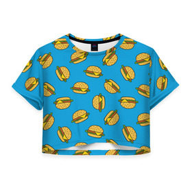 Женская футболка Cropp-top с принтом Бургеры в Белгороде, 100% полиэстер | круглая горловина, длина футболки до линии талии, рукава с отворотами | burger | fast food | food | pattern | бургер | еда | паттерн | фастфуд
