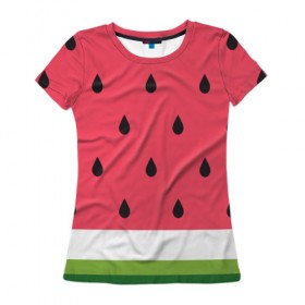 Женская футболка 3D с принтом Арбузная в Белгороде, 100% полиэфир ( синтетическое хлопкоподобное полотно) | прямой крой, круглый вырез горловины, длина до линии бедер | food | pattern | vegan | vegetarian | watermelon | арбуз | веган | вегетарианство | еда | паттерн
