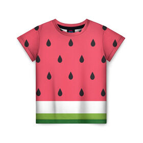 Детская футболка 3D с принтом Арбузная в Белгороде, 100% гипоаллергенный полиэфир | прямой крой, круглый вырез горловины, длина до линии бедер, чуть спущенное плечо, ткань немного тянется | food | pattern | vegan | vegetarian | watermelon | арбуз | веган | вегетарианство | еда | паттерн