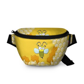 Поясная сумка 3D с принтом Пчелка в Белгороде, 100% полиэстер | плотная ткань, ремень с регулируемой длиной, внутри несколько карманов для мелочей, основное отделение и карман с обратной стороны сумки застегиваются на молнию | животные | лето | мед | насекомые | природа | пчела | пчелка | соты