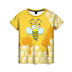 Женская футболка 3D с принтом Пчелка в Белгороде, 100% полиэфир ( синтетическое хлопкоподобное полотно) | прямой крой, круглый вырез горловины, длина до линии бедер | животные | лето | мед | насекомые | природа | пчела | пчелка | соты