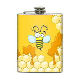 Фляга с принтом Пчелка в Белгороде, металлический корпус | емкость 0,22 л, размер 125 х 94 мм. Виниловая наклейка запечатывается полностью | животные | лето | мед | насекомые | природа | пчела | пчелка | соты