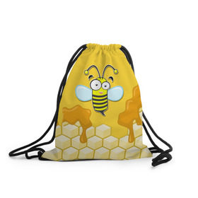 Рюкзак-мешок 3D с принтом Пчелка в Белгороде, 100% полиэстер | плотность ткани — 200 г/м2, размер — 35 х 45 см; лямки — толстые шнурки, застежка на шнуровке, без карманов и подкладки | животные | лето | мед | насекомые | природа | пчела | пчелка | соты