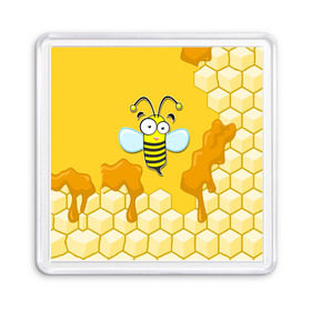 Магнит 55*55 с принтом Пчелка в Белгороде, Пластик | Размер: 65*65 мм; Размер печати: 55*55 мм | Тематика изображения на принте: животные | лето | мед | насекомые | природа | пчела | пчелка | соты