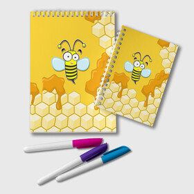 Блокнот с принтом Пчелка в Белгороде, 100% бумага | 48 листов, плотность листов — 60 г/м2, плотность картонной обложки — 250 г/м2. Листы скреплены удобной пружинной спиралью. Цвет линий — светло-серый
 | Тематика изображения на принте: животные | лето | мед | насекомые | природа | пчела | пчелка | соты