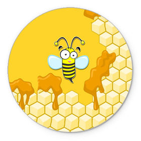 Коврик круглый с принтом Пчелка в Белгороде, резина и полиэстер | круглая форма, изображение наносится на всю лицевую часть | животные | лето | мед | насекомые | природа | пчела | пчелка | соты