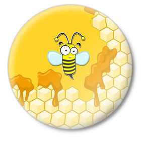 Значок с принтом Пчелка в Белгороде,  металл | круглая форма, металлическая застежка в виде булавки | Тематика изображения на принте: животные | лето | мед | насекомые | природа | пчела | пчелка | соты