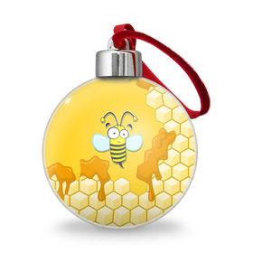 Ёлочный шар с принтом Пчелка в Белгороде, Пластик | Диаметр: 77 мм | животные | лето | мед | насекомые | природа | пчела | пчелка | соты