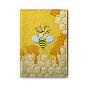 Обложка для автодокументов с принтом Пчелка в Белгороде, натуральная кожа |  размер 19,9*13 см; внутри 4 больших “конверта” для документов и один маленький отдел — туда идеально встанут права | животные | лето | мед | насекомые | природа | пчела | пчелка | соты