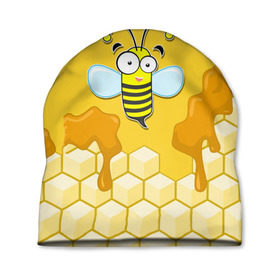 Шапка 3D с принтом Пчелка в Белгороде, 100% полиэстер | универсальный размер, печать по всей поверхности изделия | животные | лето | мед | насекомые | природа | пчела | пчелка | соты