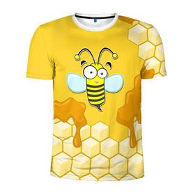 Мужская футболка 3D спортивная с принтом Пчелка в Белгороде, 100% полиэстер с улучшенными характеристиками | приталенный силуэт, круглая горловина, широкие плечи, сужается к линии бедра | животные | лето | мед | насекомые | природа | пчела | пчелка | соты