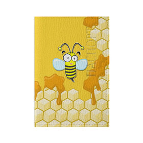 Обложка для паспорта матовая кожа с принтом Пчелка в Белгороде, натуральная матовая кожа | размер 19,3 х 13,7 см; прозрачные пластиковые крепления | животные | лето | мед | насекомые | природа | пчела | пчелка | соты