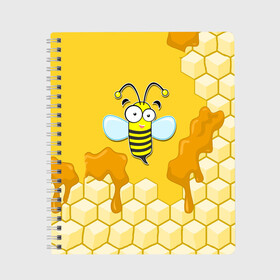 Тетрадь с принтом Пчелка в Белгороде, 100% бумага | 48 листов, плотность листов — 60 г/м2, плотность картонной обложки — 250 г/м2. Листы скреплены сбоку удобной пружинной спиралью. Уголки страниц и обложки скругленные. Цвет линий — светло-серый
 | Тематика изображения на принте: животные | лето | мед | насекомые | природа | пчела | пчелка | соты