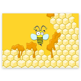 Поздравительная открытка с принтом Пчелка в Белгороде, 100% бумага | плотность бумаги 280 г/м2, матовая, на обратной стороне линовка и место для марки
 | животные | лето | мед | насекомые | природа | пчела | пчелка | соты