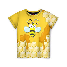 Детская футболка 3D с принтом Пчелка в Белгороде, 100% гипоаллергенный полиэфир | прямой крой, круглый вырез горловины, длина до линии бедер, чуть спущенное плечо, ткань немного тянется | животные | лето | мед | насекомые | природа | пчела | пчелка | соты