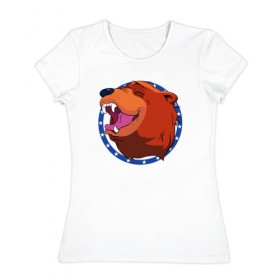 Женская футболка хлопок с принтом Bear for Hire в Белгороде, 100% хлопок | прямой крой, круглый вырез горловины, длина до линии бедер, слегка спущенное плечо | bear for hire | far cry 5 | медведь | фар край 5