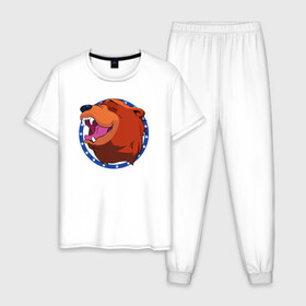 Мужская пижама хлопок с принтом Bear for Hire в Белгороде, 100% хлопок | брюки и футболка прямого кроя, без карманов, на брюках мягкая резинка на поясе и по низу штанин
 | Тематика изображения на принте: bear for hire | far cry 5 | медведь | фар край 5