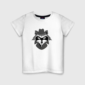 Детская футболка хлопок с принтом Гангстер енот в Белгороде, 100% хлопок | круглый вырез горловины, полуприлегающий силуэт, длина до линии бедер | Тематика изображения на принте: бандит | нуар | плащ | шляпа