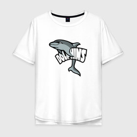 Мужская футболка хлопок Oversize с принтом Дельфины в Белгороде, 100% хлопок | свободный крой, круглый ворот, “спинка” длиннее передней части | Тематика изображения на принте: дельфин | дельфины | летние | лето | море | морская | отдых | отпуск | рыба | с дельфином