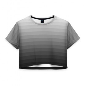 Женская футболка 3D укороченная с принтом Серые полосы в Белгороде, 100% полиэстер | круглая горловина, длина футболки до линии талии, рукава с отворотами | белый | градиент | минимализм | полосы | серый | черный