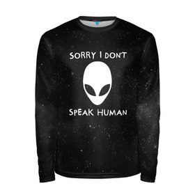 Мужской лонгслив 3D с принтом Sorry, I Dont Speak Human в Белгороде, 100% полиэстер | длинные рукава, круглый вырез горловины, полуприлегающий силуэт | голова | извините | инопланетянин | космос | нло | человек | я не говорю