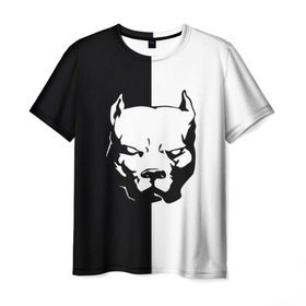 Мужская футболка 3D с принтом Питбуль в Белгороде, 100% полиэфир | прямой крой, круглый вырез горловины, длина до линии бедер | агрессия | башка | белое | голова | пес | пит буль | питбуль | собака | спорт | стаф | стафф | стаффорд | чб | черное