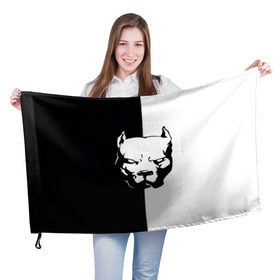 Флаг 3D с принтом Питбуль в Белгороде, 100% полиэстер | плотность ткани — 95 г/м2, размер — 67 х 109 см. Принт наносится с одной стороны | агрессия | башка | белое | голова | пес | пит буль | питбуль | собака | спорт | стаф | стафф | стаффорд | чб | черное