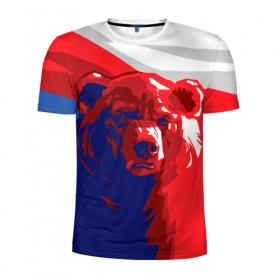 Мужская футболка 3D спортивная с принтом Российский медведь в Белгороде, 100% полиэстер с улучшенными характеристиками | приталенный силуэт, круглая горловина, широкие плечи, сужается к линии бедра | Тематика изображения на принте: russia | russian bear | патриот | родина | россия | русский медведь | триколор