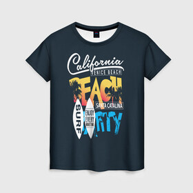 Женская футболка 3D с принтом Калифорния в Белгороде, 100% полиэфир ( синтетическое хлопкоподобное полотно) | прямой крой, круглый вырез горловины, длина до линии бедер | california | party | surf | surfing | usa | вечеринка | калифорния | летние | лето | море | надписи | океан | пляж | с надписями | серф | серфинг | сша