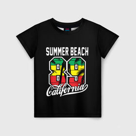 Детская футболка 3D с принтом Калифорния в Белгороде, 100% гипоаллергенный полиэфир | прямой крой, круглый вырез горловины, длина до линии бедер, чуть спущенное плечо, ткань немного тянется | Тематика изображения на принте: beach | cali | california | summer | usa | для отдыха | для отпуска | калифорния | летние | лето | море | океан | отпуск | пальмы | пляж | сша