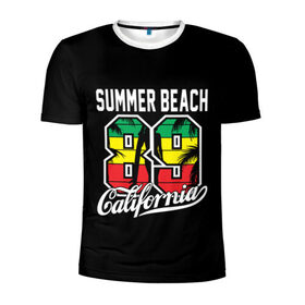 Мужская футболка 3D спортивная с принтом Калифорния в Белгороде, 100% полиэстер с улучшенными характеристиками | приталенный силуэт, круглая горловина, широкие плечи, сужается к линии бедра | beach | cali | california | summer | usa | для отдыха | для отпуска | калифорния | летние | лето | море | океан | отпуск | пальмы | пляж | сша