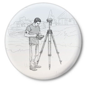 Значок с принтом Парень с контроллером в Белгороде,  металл | круглая форма, металлическая застежка в виде булавки | surveyor | геодезист | геодезия