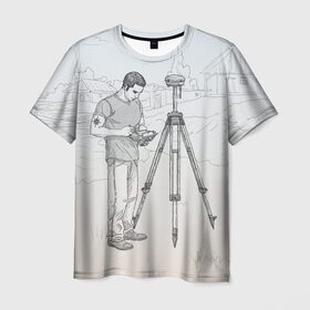 Мужская футболка 3D с принтом Парень с контроллером в Белгороде, 100% полиэфир | прямой крой, круглый вырез горловины, длина до линии бедер | surveyor | геодезист | геодезия