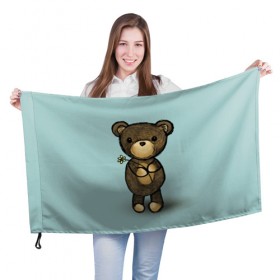 Флаг 3D с принтом Мишка в Белгороде, 100% полиэстер | плотность ткани — 95 г/м2, размер — 67 х 109 см. Принт наносится с одной стороны | девушкам | животные | игрушка | медведь | миша | мишка | плюшевый | цветок