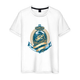 Мужская футболка хлопок с принтом Лев с Якорем в Белгороде, 100% хлопок | прямой крой, круглый вырез горловины, длина до линии бедер, слегка спущенное плечо. | 