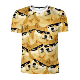 Мужская футболка 3D спортивная с принтом Doge мем в deal with it очках в Белгороде, 100% полиэстер с улучшенными характеристиками | приталенный силуэт, круглая горловина, широкие плечи, сужается к линии бедра | deal with it очки | doge | meme | мем | мемы | сиба ину | сиба ину мем