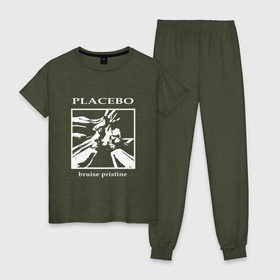Женская пижама хлопок с принтом Placebo bruise pristine в Белгороде, 100% хлопок | брюки и футболка прямого кроя, без карманов, на брюках мягкая резинка на поясе и по низу штанин | 