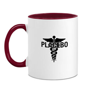 Кружка двухцветная с принтом Placebo в Белгороде, керамика | объем — 330 мл, диаметр — 80 мм. Цветная ручка и кайма сверху, в некоторых цветах — вся внутренняя часть | placebo | альтернативный | инди | индирок | плацебо | рок
