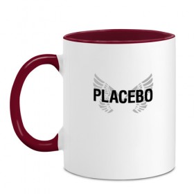 Кружка двухцветная с принтом Placebo в Белгороде, керамика | объем — 330 мл, диаметр — 80 мм. Цветная ручка и кайма сверху, в некоторых цветах — вся внутренняя часть | Тематика изображения на принте: placebo | альтернативный | инди | индирок | плацебо | рок