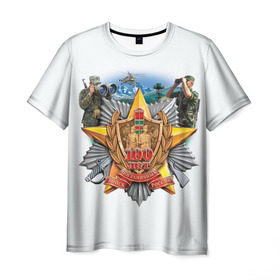 Мужская футболка 3D с принтом 100 лет пограничным войскам в Белгороде, 100% полиэфир | прямой крой, круглый вырез горловины, длина до линии бедер | Тематика изображения на принте: армия | погранвойска | пограничники