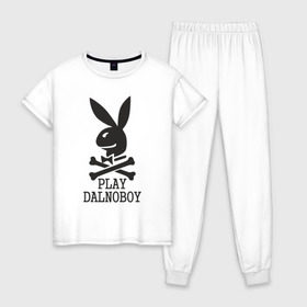 Женская пижама хлопок с принтом Play Dalnoboy (Дальнобойщики) в Белгороде, 100% хлопок | брюки и футболка прямого кроя, без карманов, на брюках мягкая резинка на поясе и по низу штанин | play dalnoboy | дальнобойщики