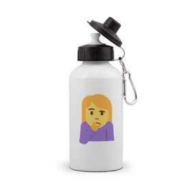 Бутылка спортивная с принтом Thinking Emoji в Белгороде, металл | емкость — 500 мл, в комплекте две пластиковые крышки и карабин для крепления | Тематика изображения на принте: almightyholton | deshaun holton | emoji