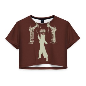 Женская футболка 3D укороченная с принтом Amanda Young | DBD в Белгороде, 100% полиэстер | круглая горловина, длина футболки до линии талии, рукава с отворотами | amanda young | dbd | dead by daylight | pig | saw | дбд | пила | свинья