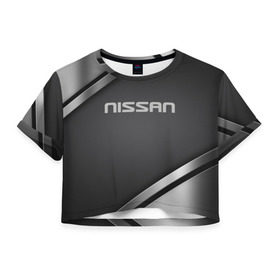Женская футболка 3D укороченная с принтом Nissan в Белгороде, 100% полиэстер | круглая горловина, длина футболки до линии талии, рукава с отворотами | motor | nissan | авто | лого | машина | ниссан | тачка